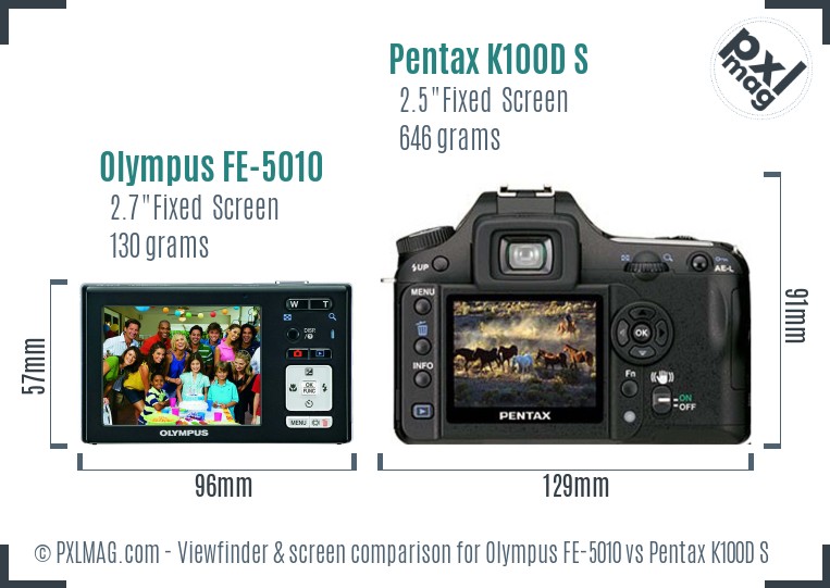 Olympus FE-5010 vs Pentax K100D S Screen and Viewfinder comparison
