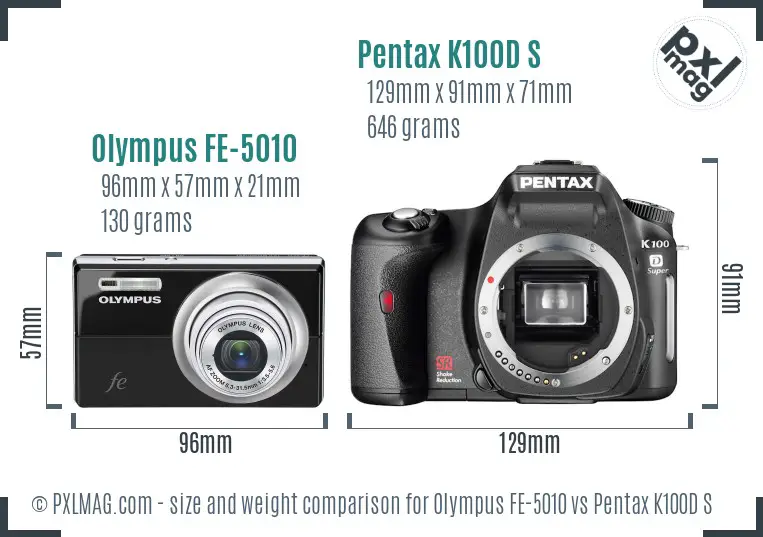 Olympus FE-5010 vs Pentax K100D S size comparison