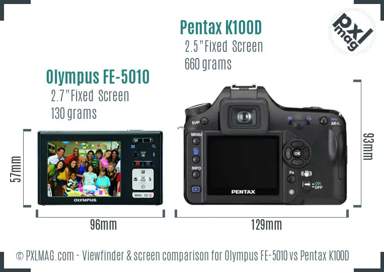 Olympus FE-5010 vs Pentax K100D Screen and Viewfinder comparison