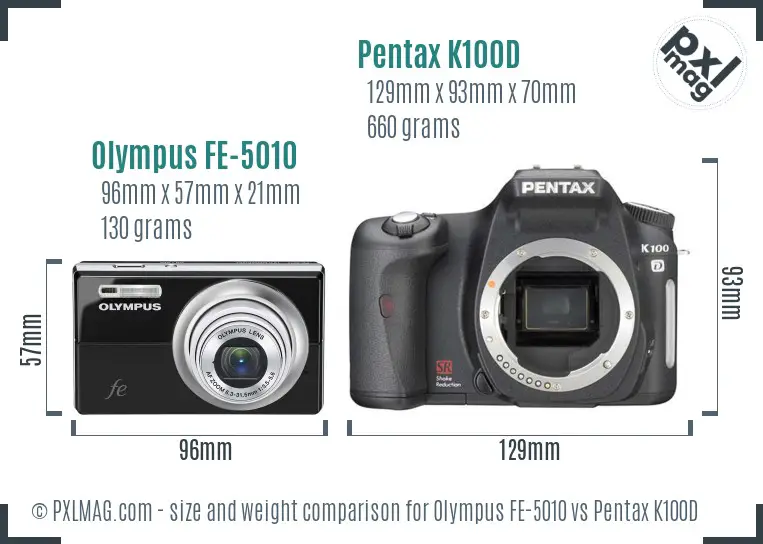 Olympus FE-5010 vs Pentax K100D size comparison