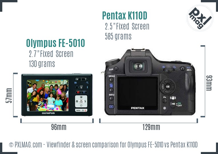 Olympus FE-5010 vs Pentax K110D Screen and Viewfinder comparison