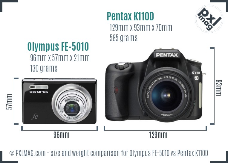 Olympus FE-5010 vs Pentax K110D size comparison