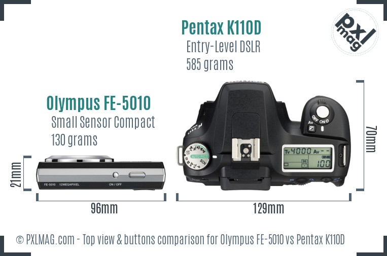 Olympus FE-5010 vs Pentax K110D top view buttons comparison