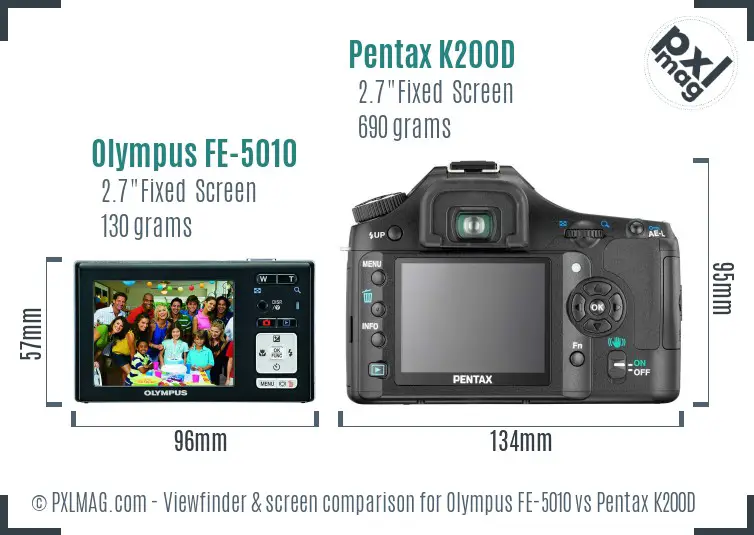 Olympus FE-5010 vs Pentax K200D Screen and Viewfinder comparison