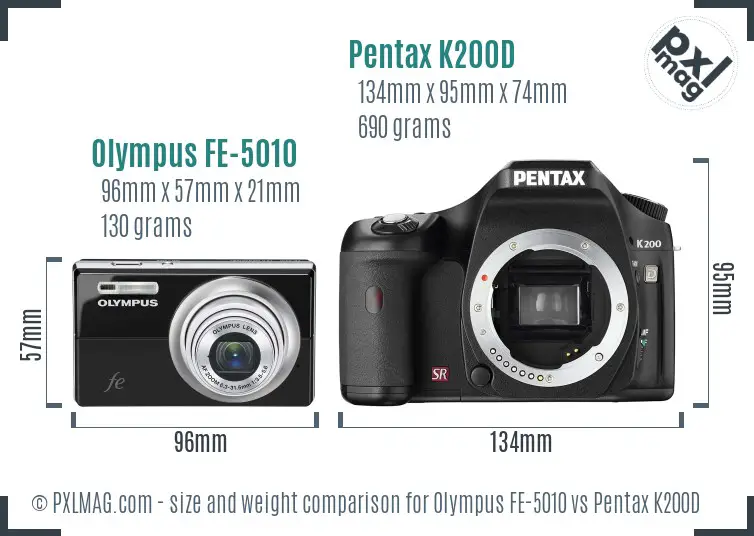 Olympus FE-5010 vs Pentax K200D size comparison