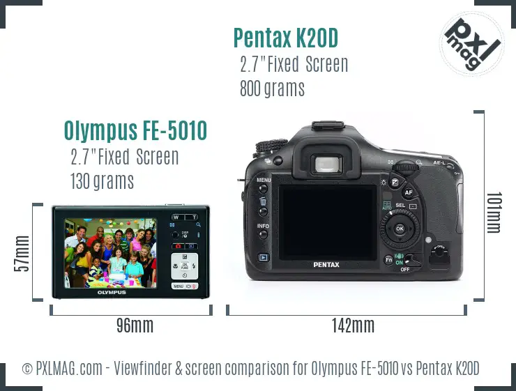 Olympus FE-5010 vs Pentax K20D Screen and Viewfinder comparison