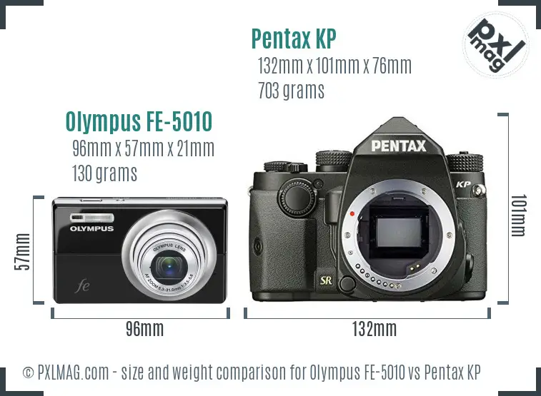 Olympus FE-5010 vs Pentax KP size comparison