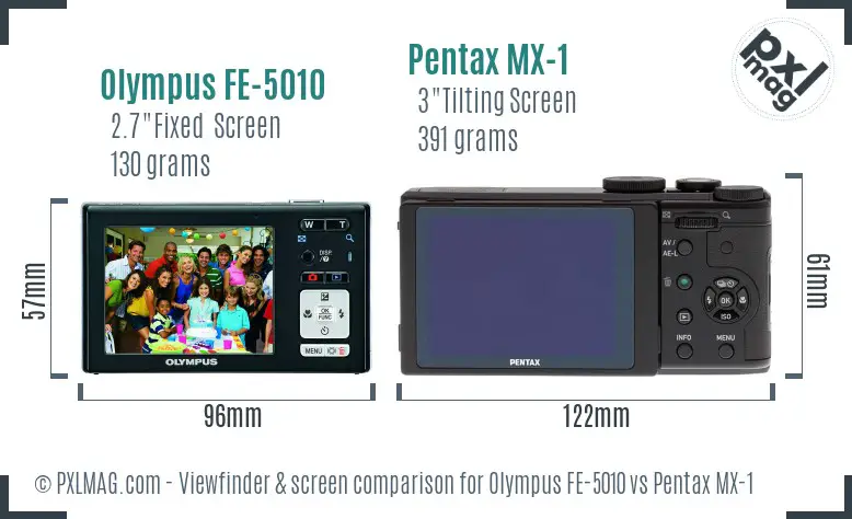 Olympus FE-5010 vs Pentax MX-1 Screen and Viewfinder comparison