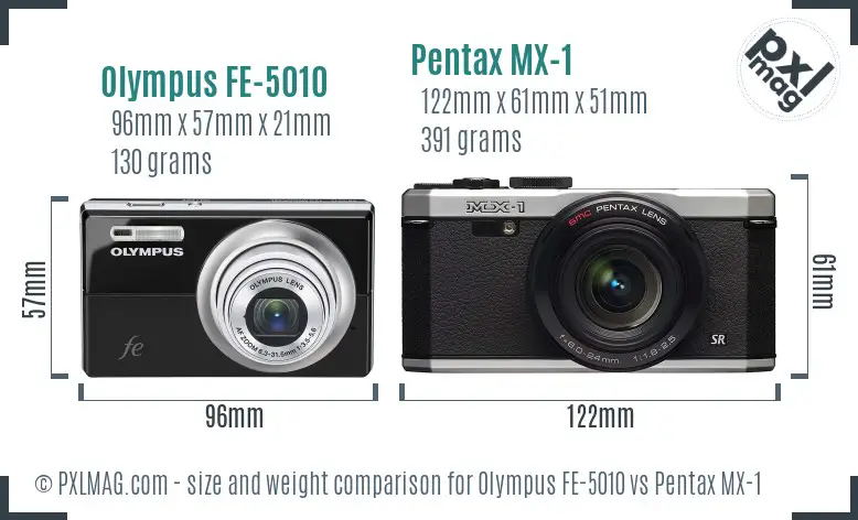 Olympus FE-5010 vs Pentax MX-1 size comparison