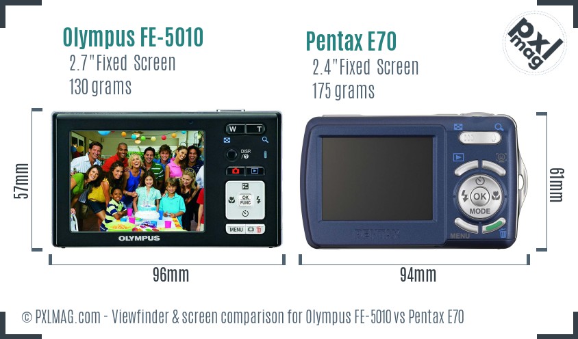 Olympus FE-5010 vs Pentax E70 Screen and Viewfinder comparison