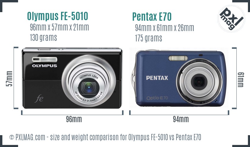 Olympus FE-5010 vs Pentax E70 size comparison