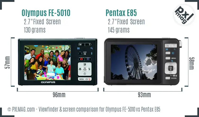 Olympus FE-5010 vs Pentax E85 Screen and Viewfinder comparison