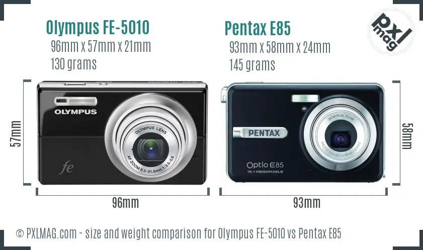 Olympus FE-5010 vs Pentax E85 size comparison