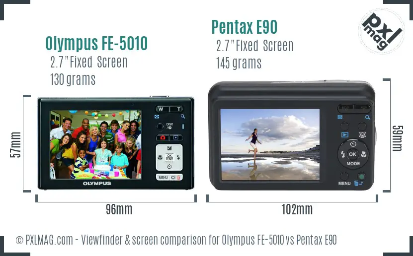 Olympus FE-5010 vs Pentax E90 Screen and Viewfinder comparison