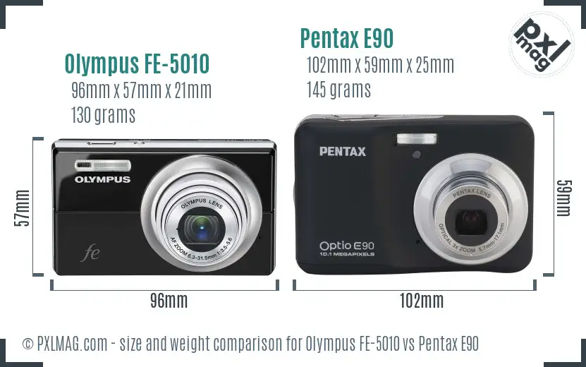 Olympus FE-5010 vs Pentax E90 size comparison