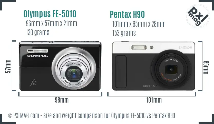 Olympus FE-5010 vs Pentax H90 size comparison