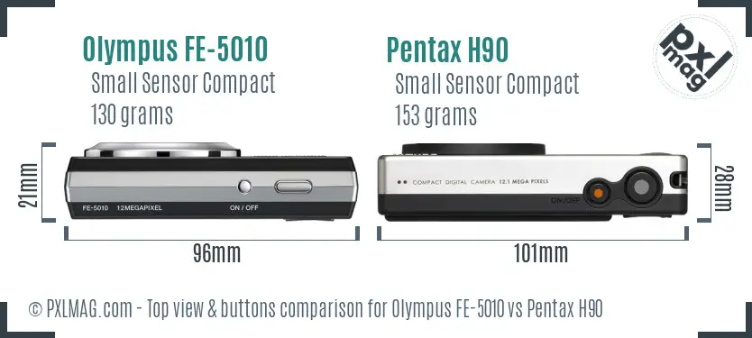 Olympus FE-5010 vs Pentax H90 top view buttons comparison