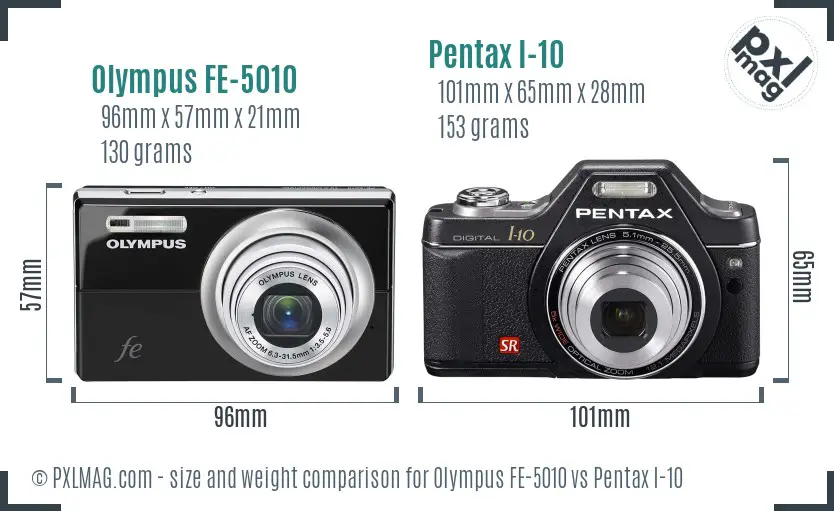 Olympus FE-5010 vs Pentax I-10 size comparison