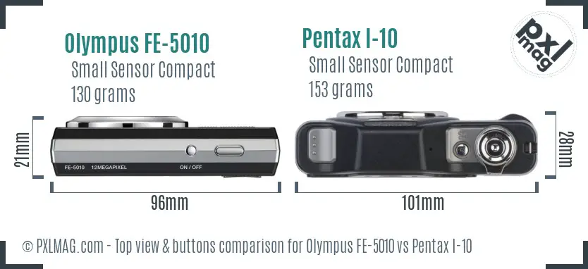 Olympus FE-5010 vs Pentax I-10 top view buttons comparison