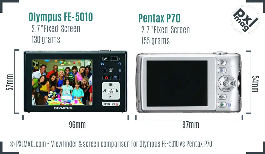 Olympus FE-5010 vs Pentax P70 Screen and Viewfinder comparison