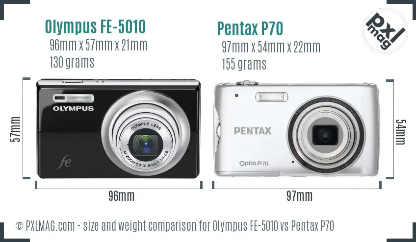 Olympus FE-5010 vs Pentax P70 size comparison