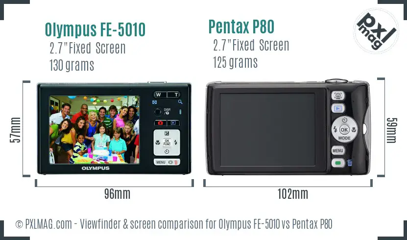 Olympus FE-5010 vs Pentax P80 Screen and Viewfinder comparison