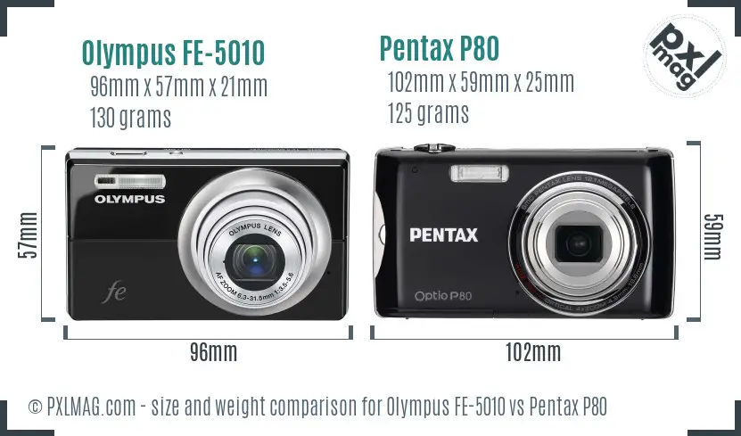 Olympus FE-5010 vs Pentax P80 size comparison