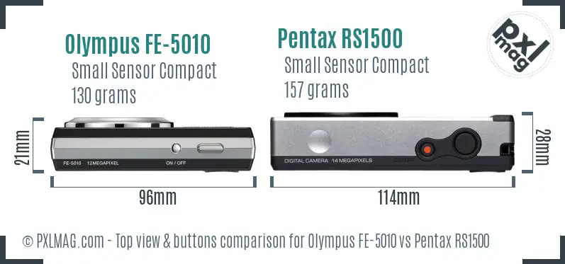 Olympus FE-5010 vs Pentax RS1500 top view buttons comparison