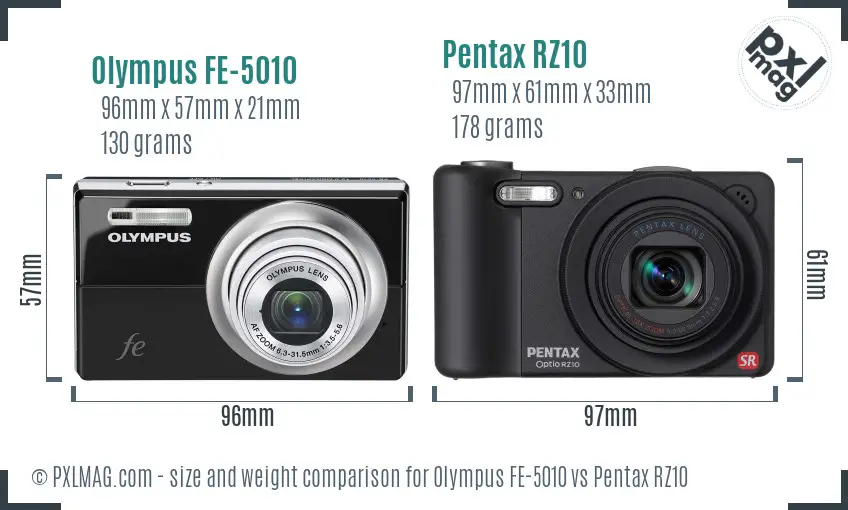 Olympus FE-5010 vs Pentax RZ10 size comparison