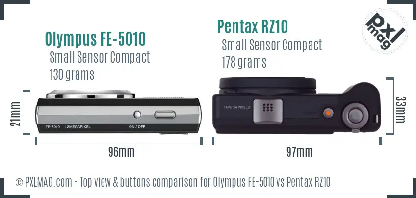 Olympus FE-5010 vs Pentax RZ10 top view buttons comparison