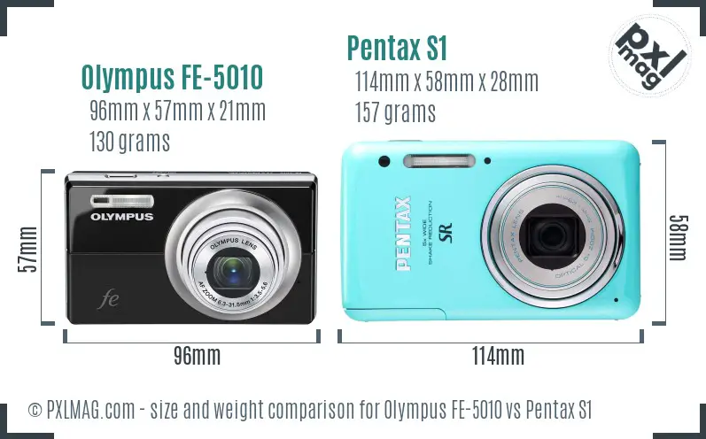 Olympus FE-5010 vs Pentax S1 size comparison