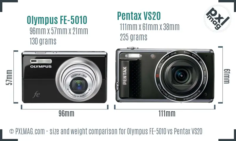 Olympus FE-5010 vs Pentax VS20 size comparison