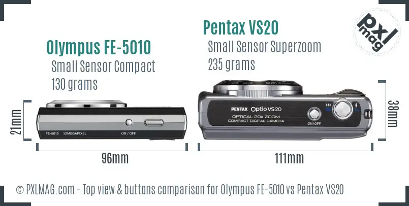 Olympus FE-5010 vs Pentax VS20 top view buttons comparison