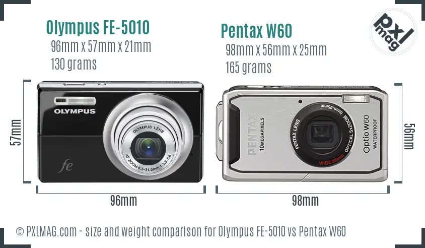 Olympus FE-5010 vs Pentax W60 size comparison