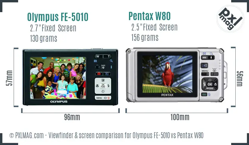 Olympus FE-5010 vs Pentax W80 Screen and Viewfinder comparison