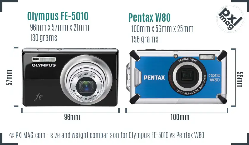 Olympus FE-5010 vs Pentax W80 size comparison