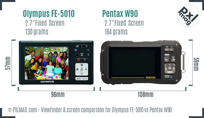Olympus FE-5010 vs Pentax W90 Screen and Viewfinder comparison