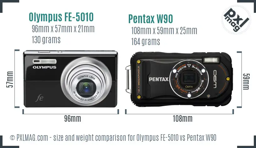 Olympus FE-5010 vs Pentax W90 size comparison