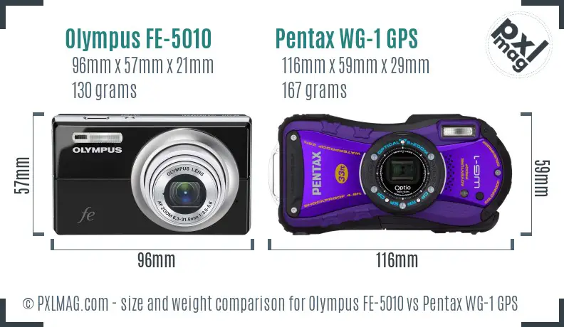 Olympus FE-5010 vs Pentax WG-1 GPS size comparison