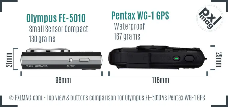 Olympus FE-5010 vs Pentax WG-1 GPS top view buttons comparison