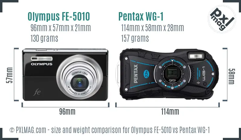 Olympus FE-5010 vs Pentax WG-1 size comparison
