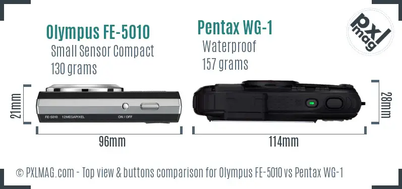 Olympus FE-5010 vs Pentax WG-1 top view buttons comparison