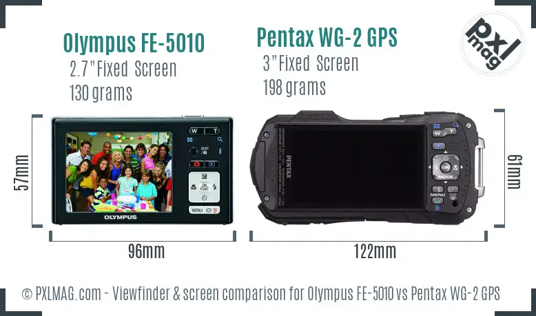 Olympus FE-5010 vs Pentax WG-2 GPS Screen and Viewfinder comparison