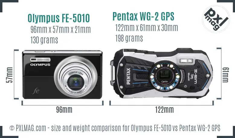 Olympus FE-5010 vs Pentax WG-2 GPS size comparison