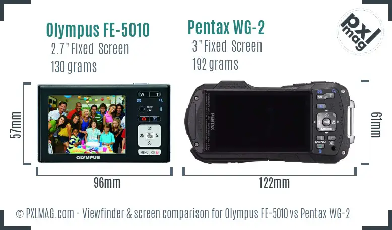 Olympus FE-5010 vs Pentax WG-2 Screen and Viewfinder comparison