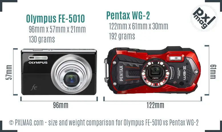 Olympus FE-5010 vs Pentax WG-2 size comparison