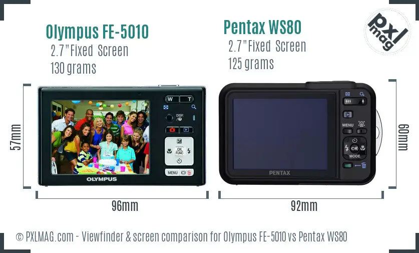 Olympus FE-5010 vs Pentax WS80 Screen and Viewfinder comparison