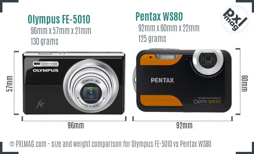 Olympus FE-5010 vs Pentax WS80 size comparison