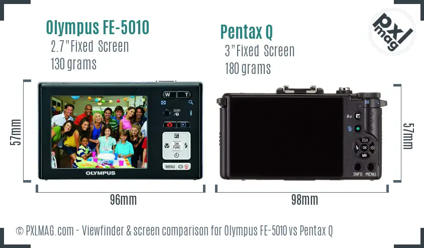 Olympus FE-5010 vs Pentax Q Screen and Viewfinder comparison