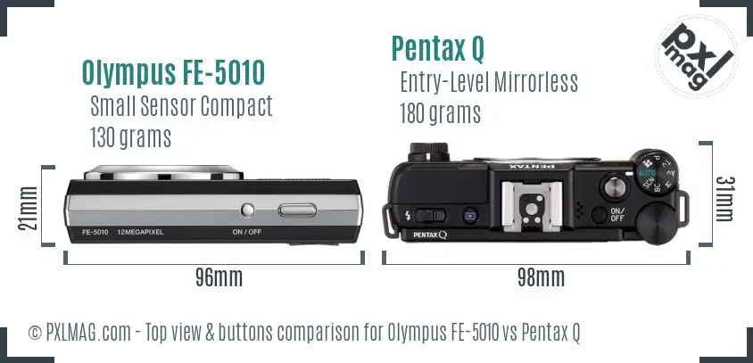 Olympus FE-5010 vs Pentax Q top view buttons comparison